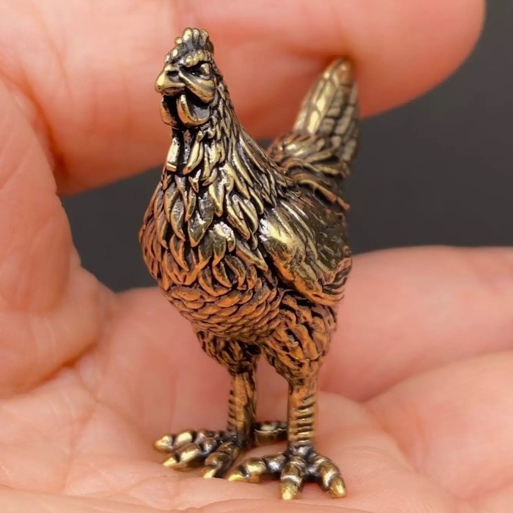 Brass Hen Figurine Solid Brass Chicken Farmhouse Miniature Desk Decor